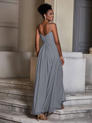 Cross Pleated Bodice Spaghetti Strap Dresses Steel Grey