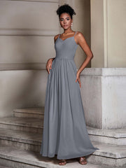 Cross Pleated Bodice Spaghetti Strap Dresses Steel Grey