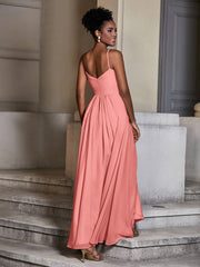 Cross Pleated Bodice Spaghetti Strap Dresses Sunset