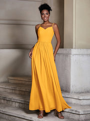 Cross Pleated Bodice Spaghetti Strap Dresses Tangerine