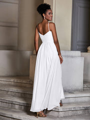 Cross Pleated Bodice Spaghetti Strap Dresses White