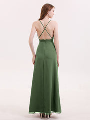 Sexy Deep V Neck Dress with Slit Olive Green