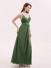 Sexy Deep V Neck Dress with Slit Olive Green Plus Size