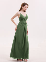 Sexy Deep V Neck Dress with Slit Olive Green