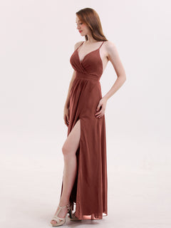 Sexy Deep V Neck Dress with Slit Terracotta Plus Size