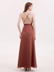 Sexy Deep V Neck Dress with Slit Terracotta