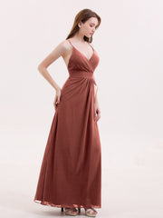 Sexy Deep V Neck Dress with Slit Terracotta Plus Size