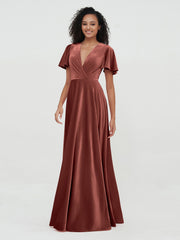 Open Back Max Velvet Dresses with Flutter Sleeves Terracotta Plus Size