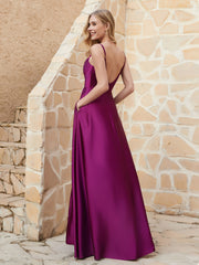 A Line Cowl Neck Satin Dress With Slit Orchid