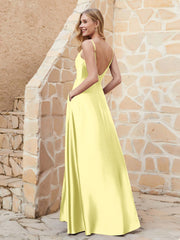 A Line Cowl Neck Satin Dress With Slit Daffodil