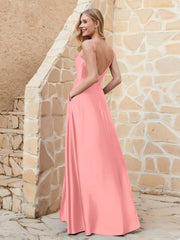 A Line Cowl Neck Satin Dress With Slit Flamingo