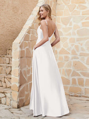 A Line Cowl Neck Satin Dress With Slit Ivory