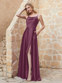 A Line Cowl Neck Satin Dress With Slit Mulberry