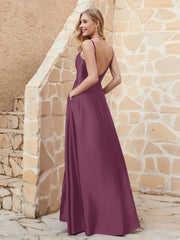 A Line Cowl Neck Satin Dress With Slit Mulberry