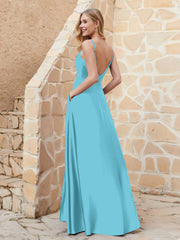 A Line Cowl Neck Satin Dress With Slit Pool