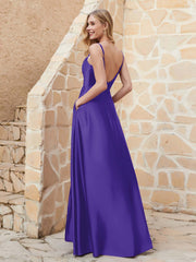 A Line Cowl Neck Satin Dress With Slit Regency