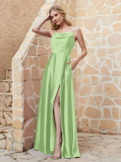 A Line Cowl Neck Satin Dress With Slit Sage Plus Size