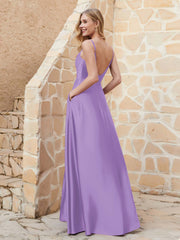 A Line Cowl Neck Satin Dress With Slit Tahiti