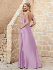 A Line Cowl Neck Satin Dress With Slit Wisteria