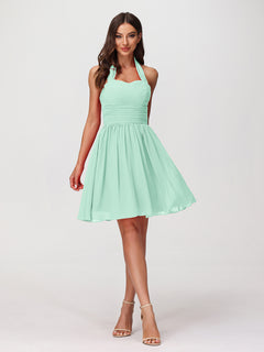 Halter Sweetheart Chiffon Short Dressses Mint Green