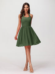 Halter Sweetheart Chiffon Short Dressses Olive Green Plus Size