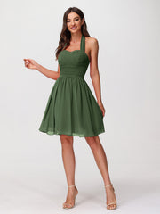 Halter Sweetheart Chiffon Short Dressses Olive Green Plus Size