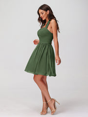 Halter Sweetheart Chiffon Short Dressses Olive Green Plus Size
