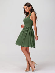 Halter Sweetheart Chiffon Short Dressses Olive Green