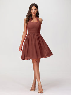 Halter Sweetheart Chiffon Short Dressses Terracotta