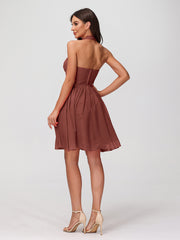 Halter Sweetheart Chiffon Short Dressses Terracotta