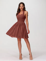 Halter Sweetheart Chiffon Short Dressses Terracotta