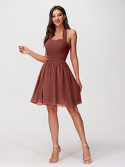 Halter Sweetheart Chiffon Short Dressses Terracotta Plus Size