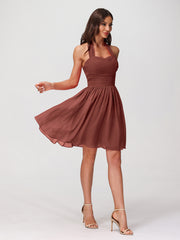 Halter Sweetheart Chiffon Short Dressses Terracotta Plus Size