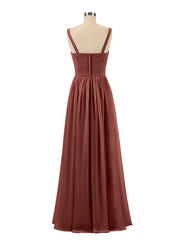 Pleated Chiffon Bodice Long Gown with Straps Terracotta