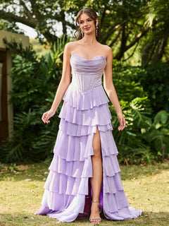 Strapless Corset Ruffled Maxi Dress Lilac