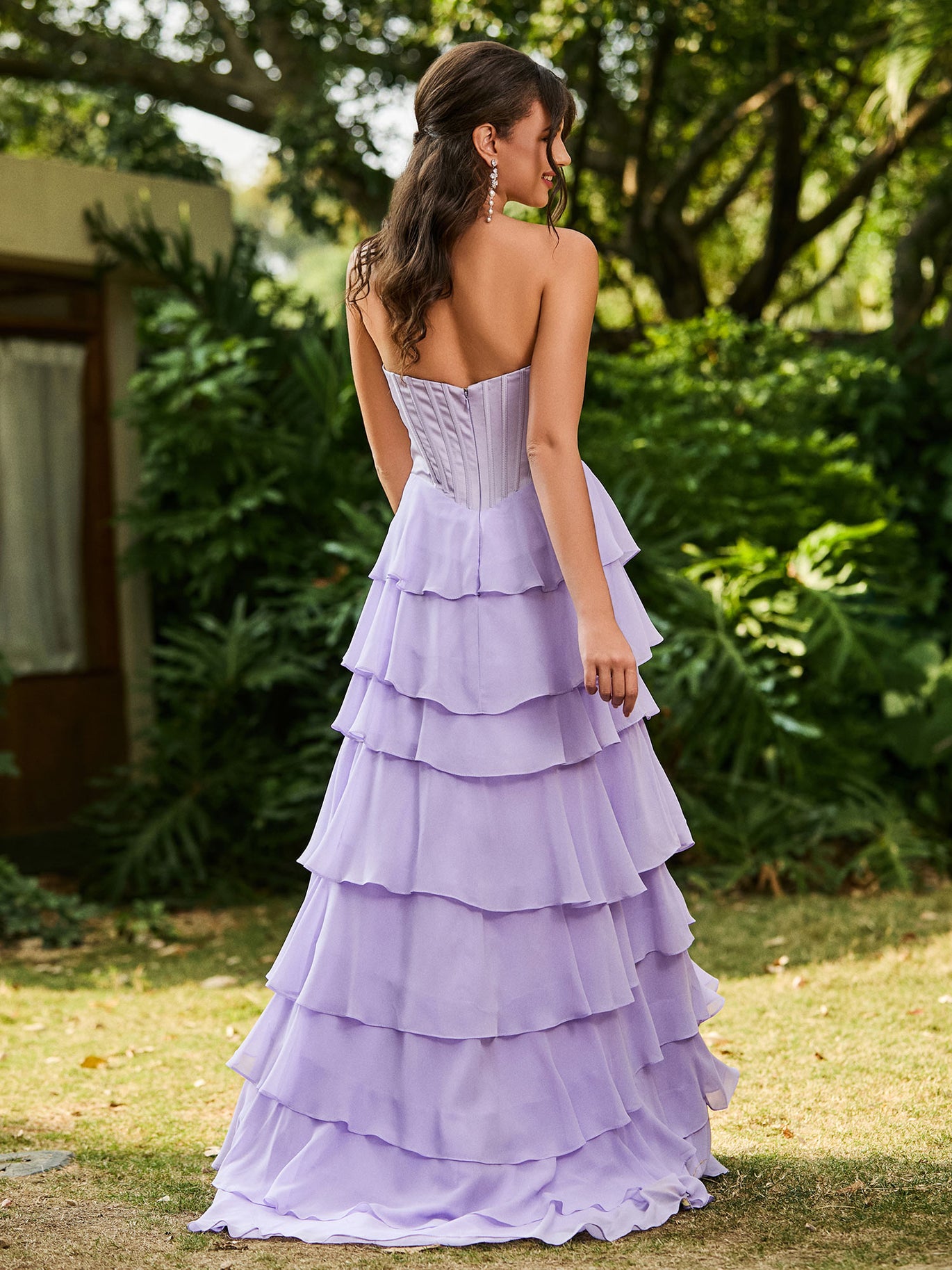 BABARONI 2025 Strapless Corset Ruffled Maxi Prom Dress Taupe