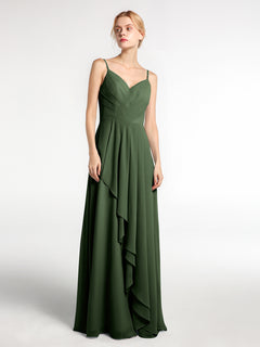 Spaghetti Strap Sweetheart Neck Dress with Cascade Olive Green