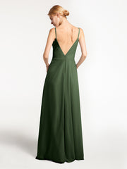 Spaghetti Strap Sweetheart Neck Dress with Cascade Olive Green