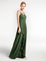 Spaghetti Strap Sweetheart Neck Dress with Cascade Olive Green Plus Size