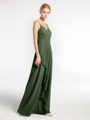 Spaghetti Strap Sweetheart Neck Dress with Cascade Olive Green
