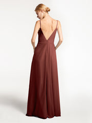 Spaghetti Strap Sweetheart Neck Dress with Cascade Terracotta