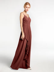 Spaghetti Strap Sweetheart Neck Dress with Cascade Terracotta Plus Size