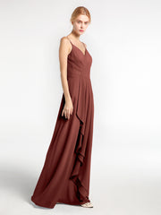 Spaghetti Strap Sweetheart Neck Dress with Cascade Terracotta