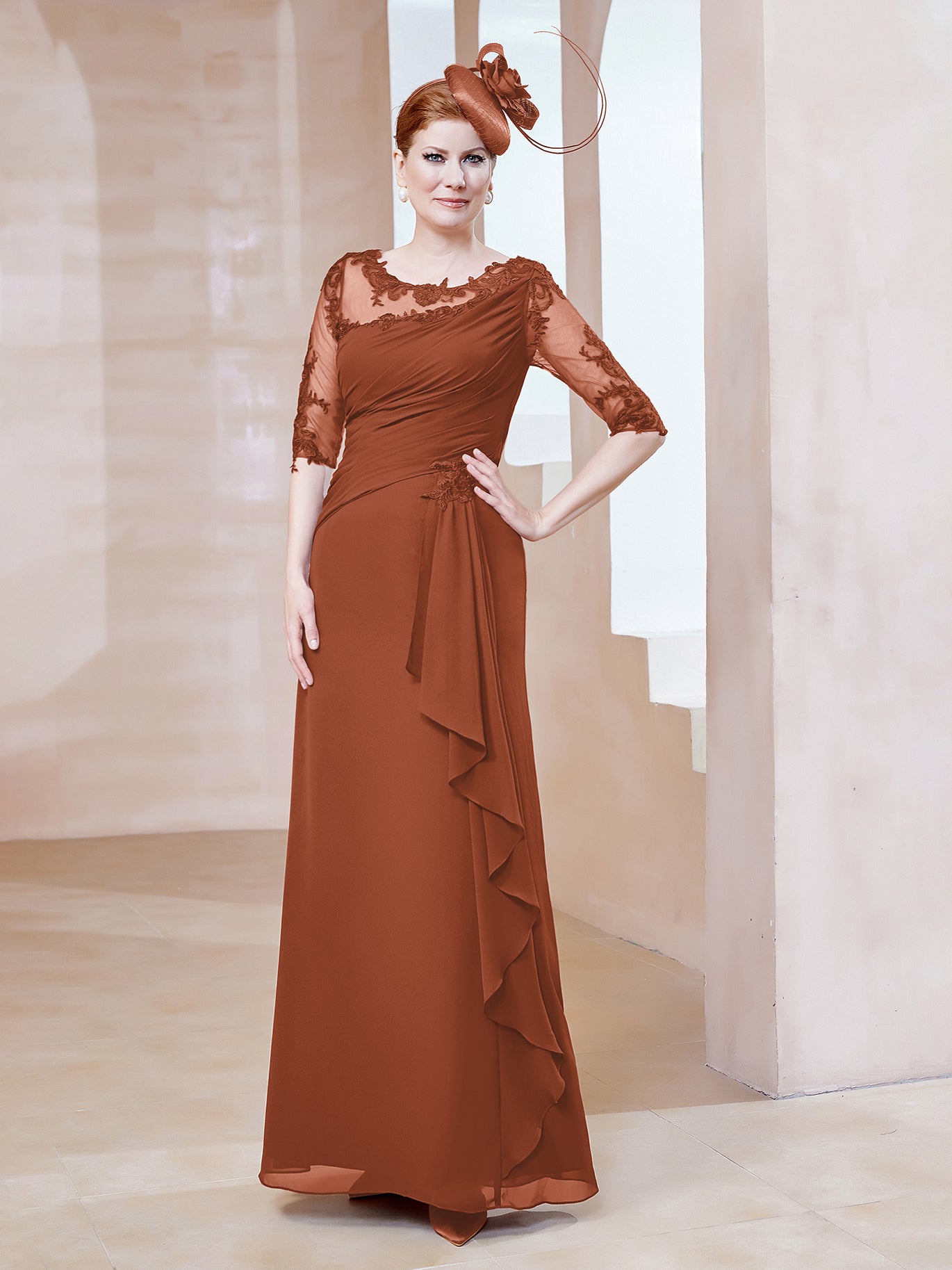 maxi women fall dresses Rust Color Bridesmaid Dresses One Shoulder Tea-Length Sleeveless A-Line Stretch Satin Bridesmaid Dresses main image 1