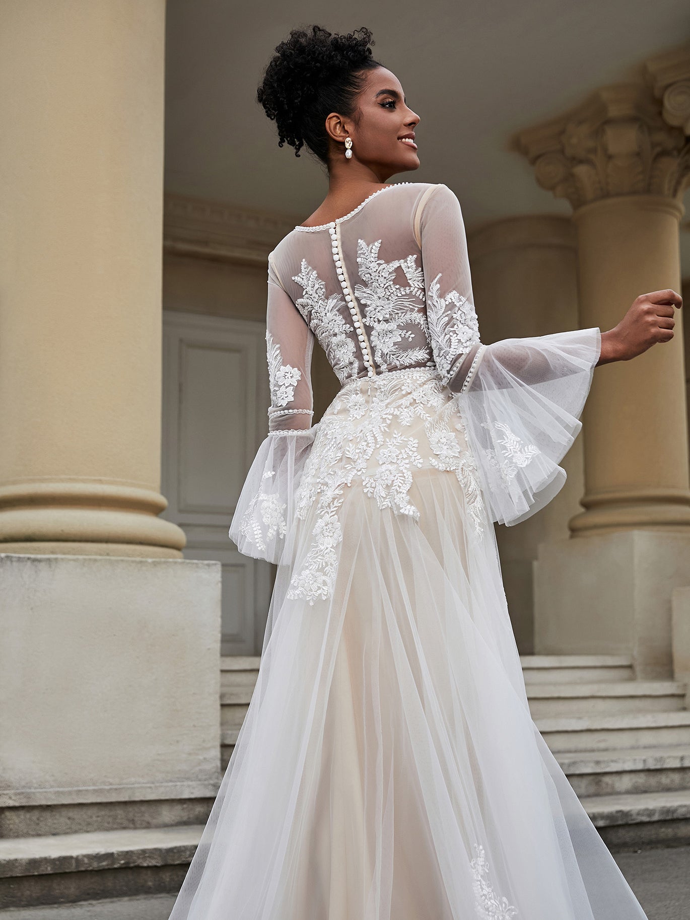 BABARONI V-Neck A-Line Lace Tulle Wedding Dress As Picture, As Picture / US0