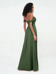 Off Shoulder Empire Dresses with Sweetheart Neck Olive Green