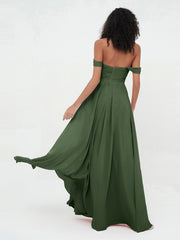 Off Shoulder Empire Dresses with Sweetheart Neck Olive Green