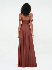 Off Shoulder Empire Dresses with Sweetheart Neck Terracotta
