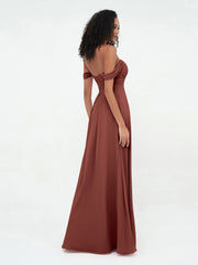 Off Shoulder Empire Dresses with Sweetheart Neck Terracotta