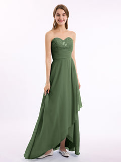 Strapless Sweetheart neck Long Dress with Beaded Olive Green